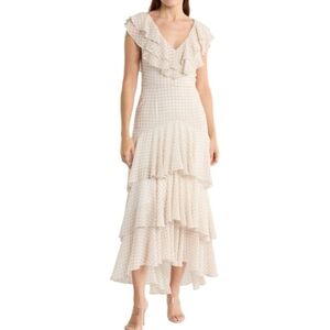 Wayf Cream Checkered High Low Dress